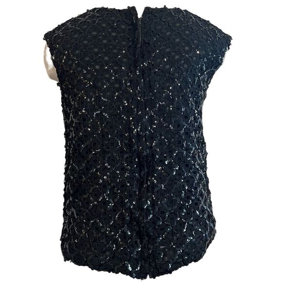 Vintage 60s black sequin sleeveless top zip up back size medium-large - Picture 5 of 9